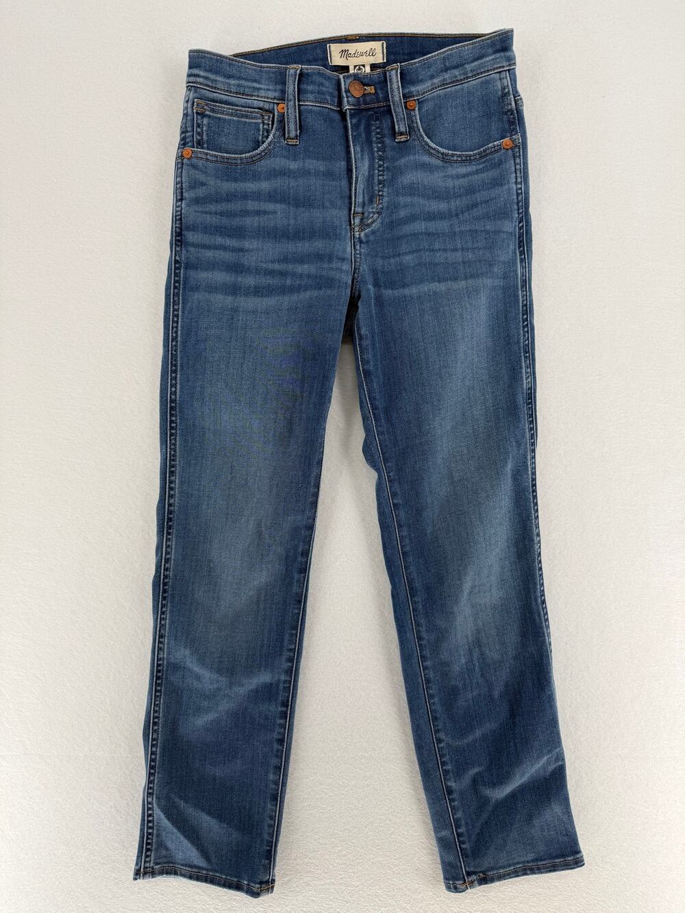 Madewell Mid-Rise Stovepipe Jeans Womens 24 Blue Stretch Straight Leg Denim